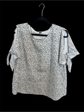 SHEIN White Black Speckled Cold-Shoulder Tie Sleeve Blouse Size Large